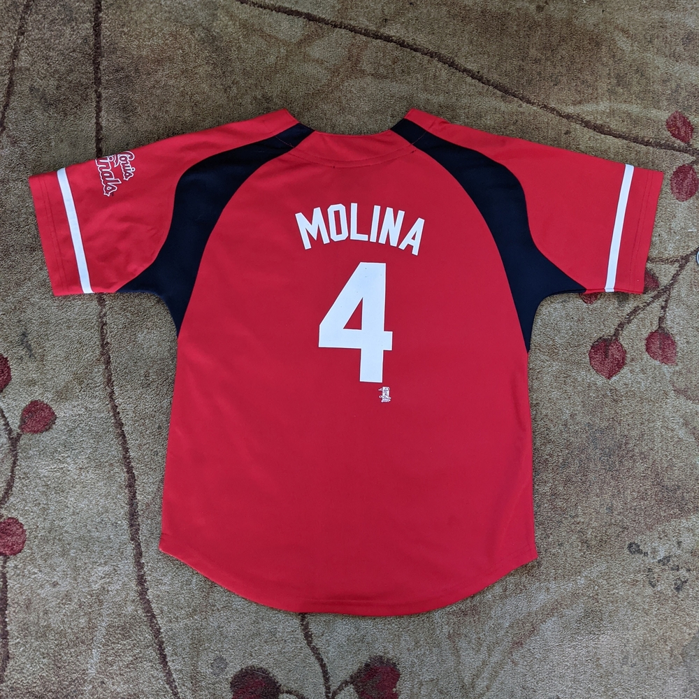 Adidas STL Cardinals Youth M Jersey. Molina #4. Red & Black Jersey Design